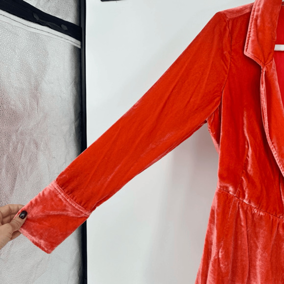 Free People Viola Velvet Romper Size S Orange Long Sleeve Tassels Boho Festival - Picture 13 of 15